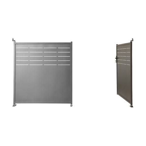 Portail De Jardin Acier Galvanisé Anthracite 2 Portes Avec Serrure Et Poignée. Fixation Mur Et Sol