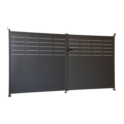 Portail De Jardin Acier Galvanisé Anthracite 2 Portes Avec Serrure Et Poignée. Fixation Mur Et Sol