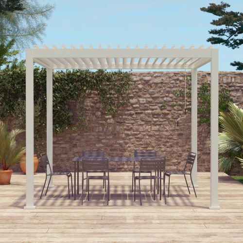 Pergola Bioclimatique Aluminium Beige Triomphe 3x3 M Lames Orientables