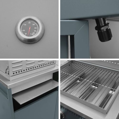 Barbecue Gaz 3 Brûleurs. Bleu Gris. 3 Portes Et 2 Espaces De Rangement