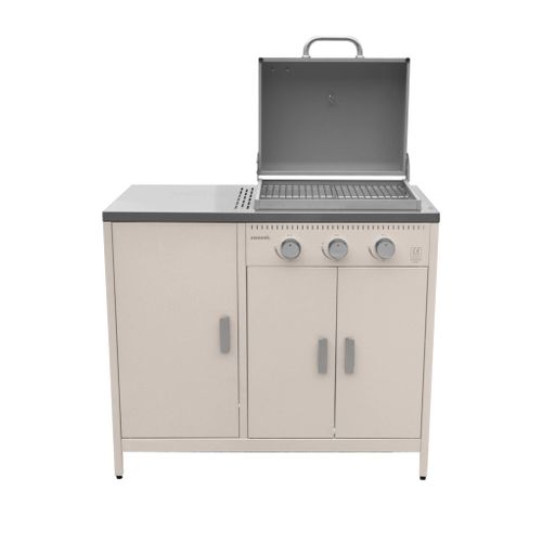 Barbecue Gaz 3 Brûleurs. Beige. 3 Portes Et 2 Espaces De Rangement
