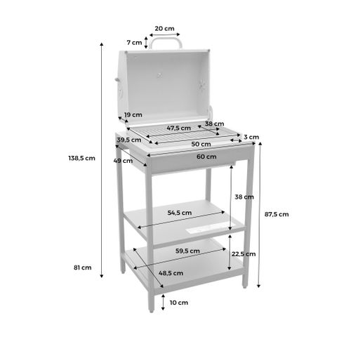 Barbecue Grill Charbon De Bois Bleu Gris Naxos Grille Chromée 2 Étagères