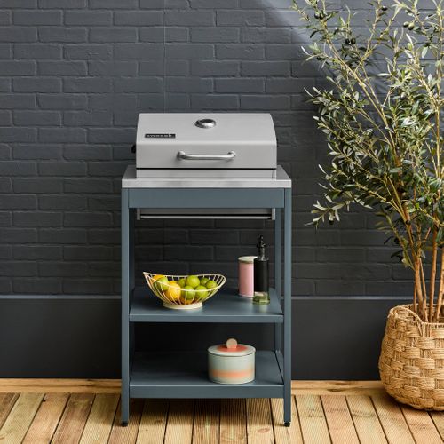Barbecue Grill Charbon De Bois Bleu Gris Naxos Grille Chromée 2 Étagères