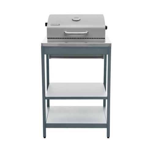 Barbecue Grill Charbon De Bois Bleu Gris Naxos Grille Chromée 2 Étagères