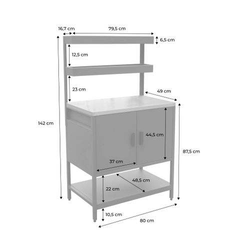 Cuisine D'extérieure En Acier Bleu Gris Avec 2 Étagères Suspendues Et 2 Portes L80cm