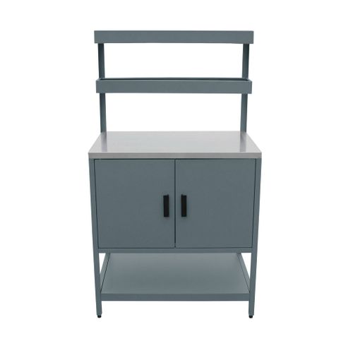 Cuisine D'extérieure En Acier Bleu Gris Avec 2 Étagères Suspendues Et 2 Portes L80cm