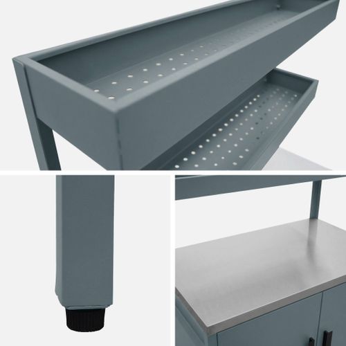 Cuisine D'extérieure En Acier Bleu Gris Avec 2 Étagères Suspendues Et 2 Portes L80cm