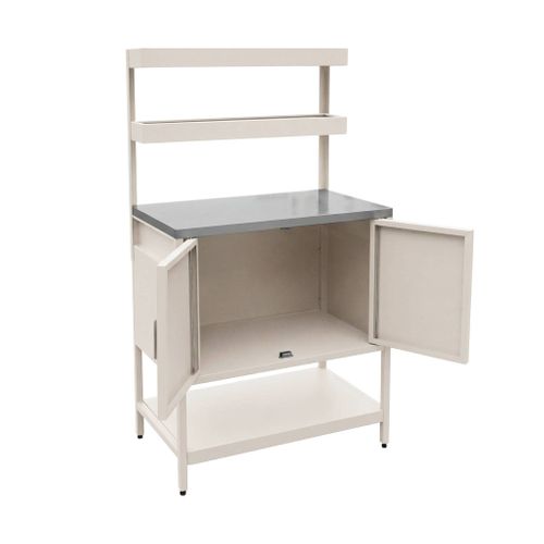 Cuisine D'extérieure En Acier Beige Avec 2 Étagères Suspendues Et 2 Portes L80cm