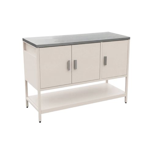 Cuisine D'extérieure En Acier Beige 3 Portes.1 Étagère L120cm