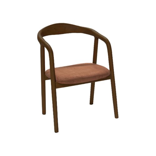 Lot De 2 Fauteuils Vintage Bois D'hévéa Noyer Et Velours Côtelé Terracotta - L 55 X P 58 X H 79 Cm