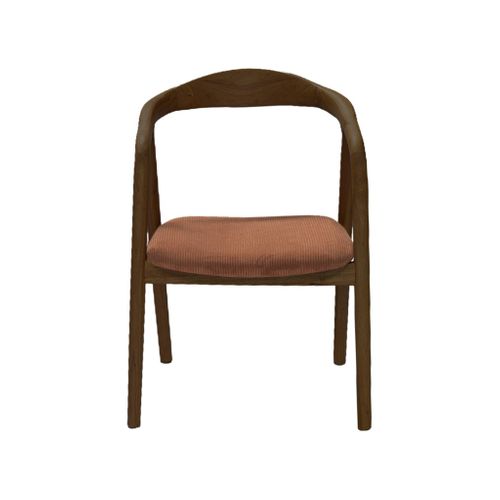 Lot De 2 Fauteuils Vintage Bois D'hévéa Noyer Et Velours Côtelé Terracotta - L 55 X P 58 X H 79 Cm
