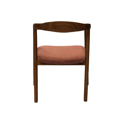 Lot De 2 Fauteuils Vintage Bois D'hévéa Noyer Et Velours Côtelé Terracotta - L 55 X P 58 X H 79 Cm