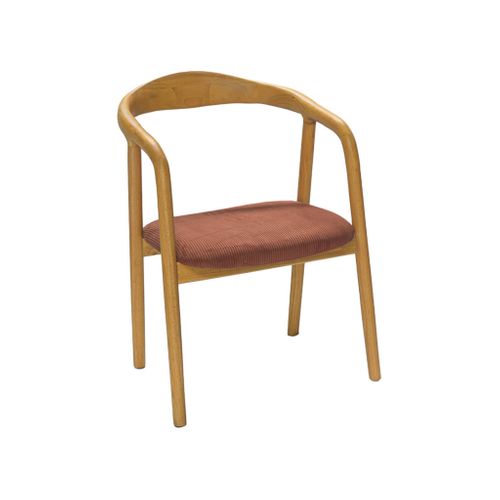 Lot De 2 Fauteuils Vintage Bois D'hévéa Naturel Et Velours Côtelé Terracotta - L 55 X P 58 X H 79