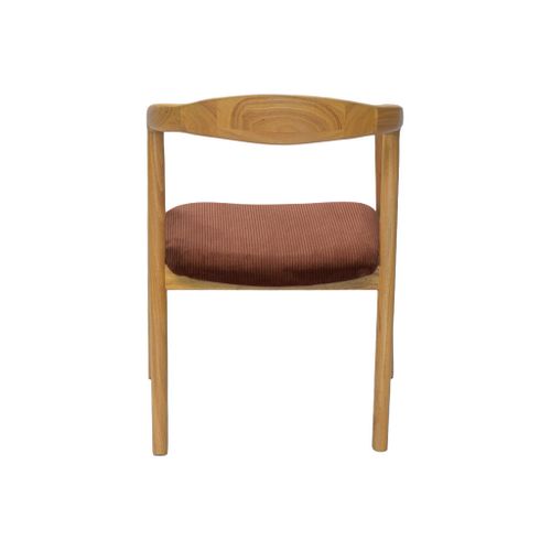 Lot De 2 Fauteuils Vintage Bois D'hévéa Naturel Et Velours Côtelé Terracotta - L 55 X P 58 X H 79