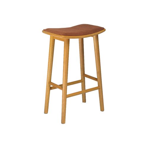 Lot De 2 Tabourets De Bar Vintage Bois D'hévéa Naturel Et Velours Côtelé Terracotta - 46.5 X 31 X