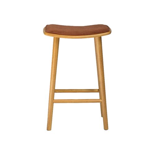 Lot De 2 Tabourets De Bar Vintage Bois D'hévéa Naturel Et Velours Côtelé Terracotta - 46.5 X 31 X