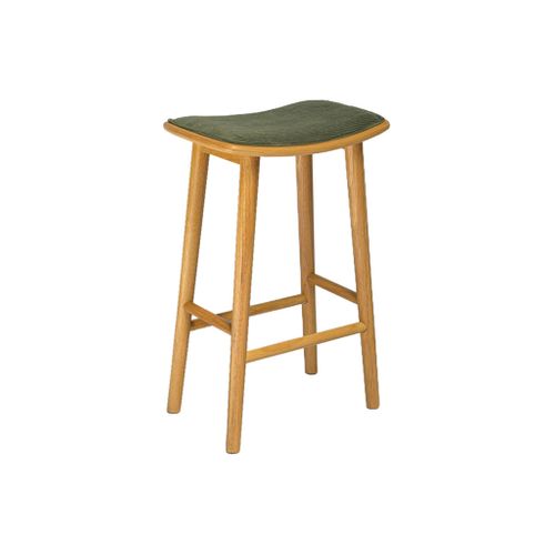 Lot De 2 Tabourets De Bar Vintage Bois D'hévéa Naturel Et Velours Côtelé Kaki - 46.5 X 31 X 70 Cm -