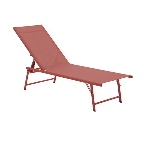 Lot De 2 Bains De Soleil Acier Textilène Inclinable 4 Positions Tropea Terracotta. 165 X 54.5
