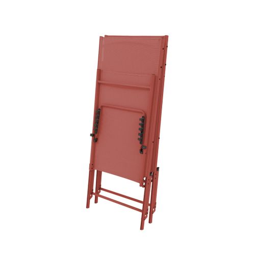 Lot De 2 Bains De Soleil Acier Textilène Inclinable 4 Positions Tropea Terracotta. 165 X 54.5