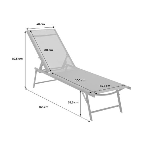 Lot De 2 Bains De Soleil Acier Textilène Inclinable 4 Positions Tropea Orange. 165 X 54.5 X 82.5 Cm