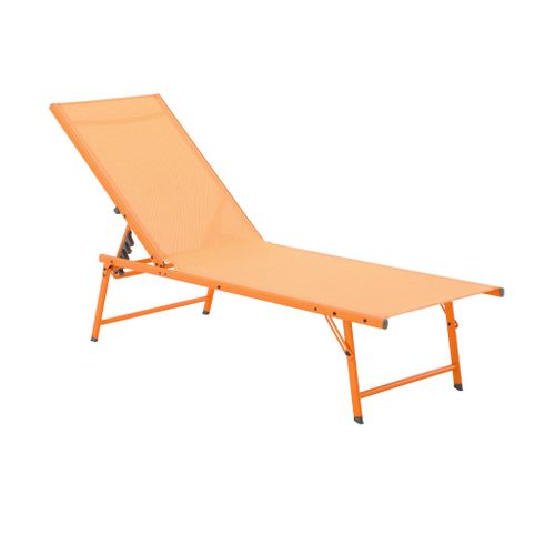 Lot De 2 Bains De Soleil Acier Textilène Inclinable 4 Positions Tropea Orange. 165 X 54.5 X 82.5 Cm