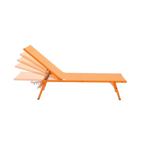 Lot De 2 Bains De Soleil Acier Textilène Inclinable 4 Positions Tropea Orange. 165 X 54.5 X 82.5 Cm