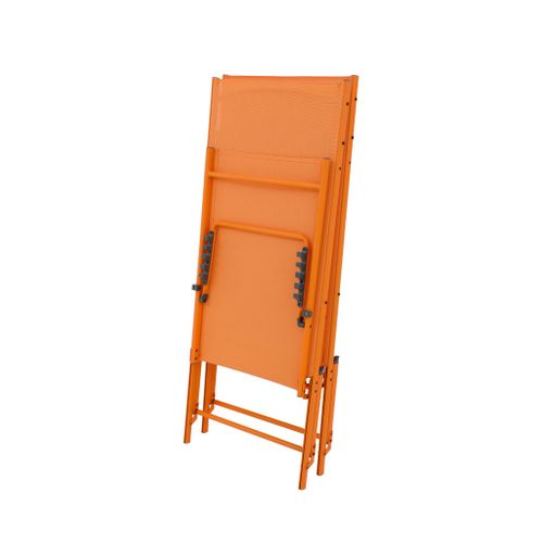 Lot De 2 Bains De Soleil Acier Textilène Inclinable 4 Positions Tropea Orange. 165 X 54.5 X 82.5 Cm