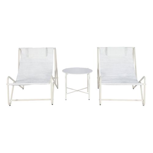 Set De 2 Fauteuils Relax Beige Avec Table Ronde. Acier Et Textilène - Salina