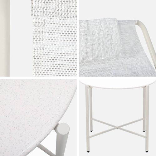 Set De 2 Fauteuils Relax Beige Avec Table Ronde. Acier Et Textilène - Salina