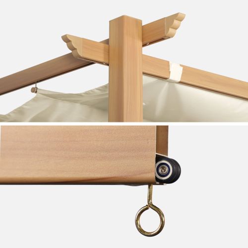 Pergola Aluminium - Isla 3x4m - Imitation Bois. Toile Écru - Tonnelle Idéale Pour Votre Terrasse.