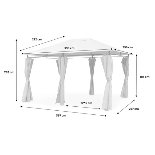 Tonnelle 3x4 M - Divio - Imitation Bois. Toile Écru - Pergola Avec Rideaux. Tente De Jardin.