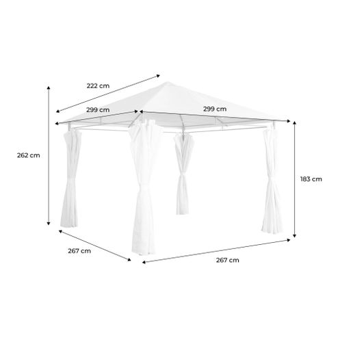 Tonnelle 3x3 M - Elusa - Imitation Bois. Toile Écru - Pergola Avec Rideaux. Tente De Jardin.