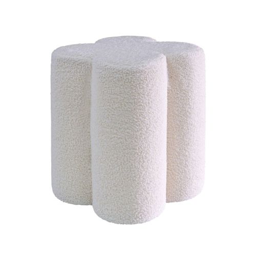 Pouf Tabouret Trèfle Bouclette Blanc Ø38 X H 40cm - Clover
