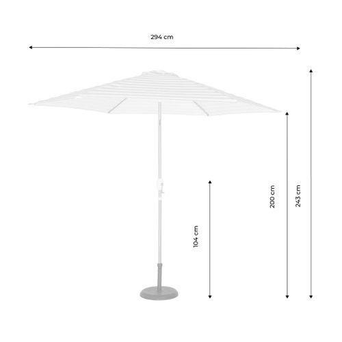 Parasol Droit Rond Rayures Beige D.293cm Mât Central En Aluminium Imitation Bois. Orientable Et