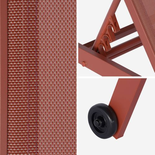 Lot De 2 Bains De Soleil Elsa En Aluminium Et Textilène Terracotta. Transats Multi Positions Avec