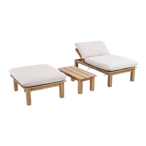 Bain De Soleil Modulable Bois D'acacia Naturel Multi Positions Avec Table - Mae