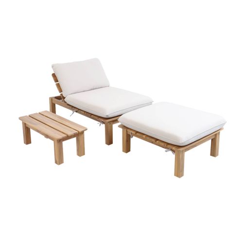 Bain De Soleil Modulable Bois D'acacia Naturel Multi Positions Avec Table - Mae