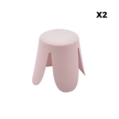 Lot De 2 Tabourets Empilables Enfant Polypropylène Et Bouclette Texturée Rose Pâle - Niki Kids