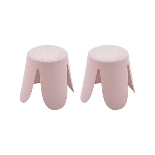 Lot De 2 Tabourets Empilables Enfant Polypropylène Et Bouclette Texturée Rose Pâle - Niki Kids
