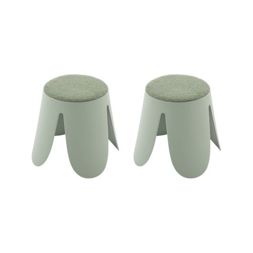 Lot De 2 Tabourets Empilables Enfant Polypropylène Et Bouclette Texturée Vert Céladon - Niki Kids