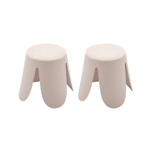 Lot De 2 Tabourets Empilables Enfant Polypropylène Et Bouclette Texturée Beige - Niki Kids