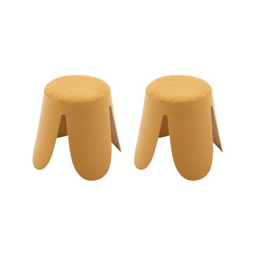 Lot De 2 Tabourets Empilables Enfant Polypropylène Et Bouclette Texturée Moutarde - Niki Kids