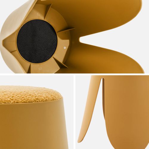Lot De 2 Tabourets Empilables Enfant Polypropylène Et Bouclette Texturée Moutarde - Niki Kids