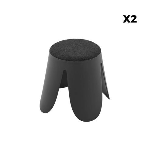 Lot De 2 Tabourets Empilables Enfant Polypropylène Et Bouclette Texturée Noir - Niki Kids