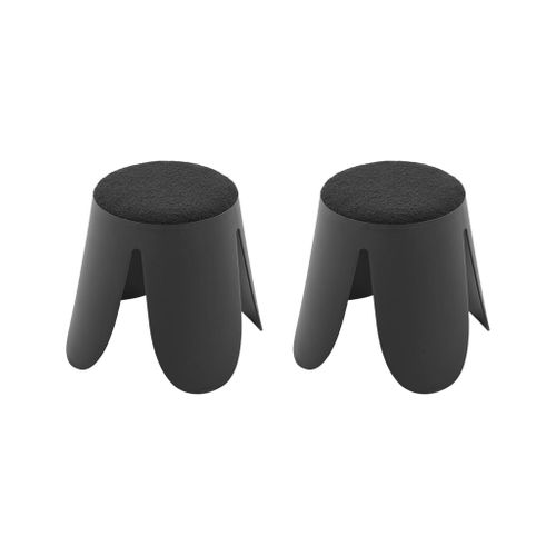 Lot De 2 Tabourets Empilables Enfant Polypropylène Et Bouclette Texturée Noir - Niki Kids