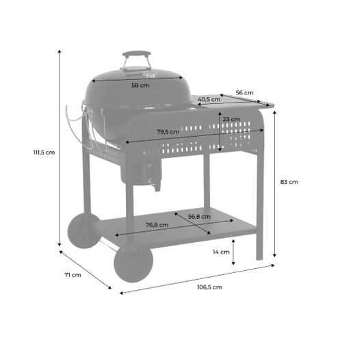 Barbecue Rond Charbon De Bois Acier Émaillé D.53cm. Grill Noir Avec Chariot - Maurice