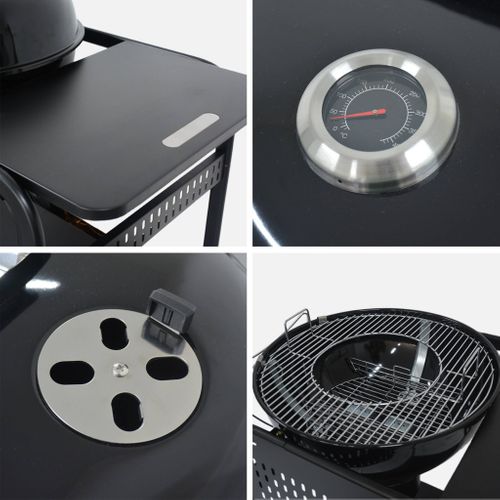 Barbecue Rond Charbon De Bois Acier Émaillé D.53cm. Grill Noir Avec Chariot - Maurice