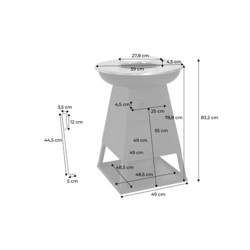 Brasero Barbecue D.60cm Noir Avec Grille De Cuisson Et Espace De Rangement - Izalco