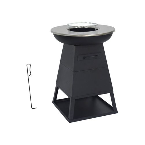 Brasero Barbecue D.60cm Noir Avec Grille De Cuisson Et Espace De Rangement - Izalco