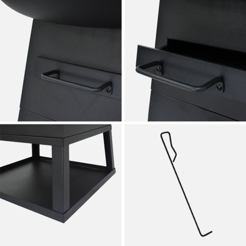 Brasero Barbecue D.60cm Noir Avec Grille De Cuisson Et Espace De Rangement - Izalco